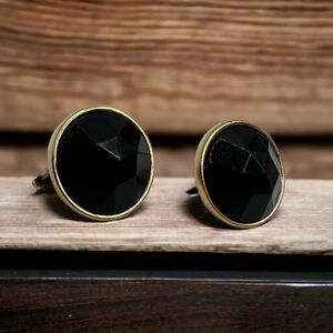 Vintage black center with gold toned accent round stud earrings